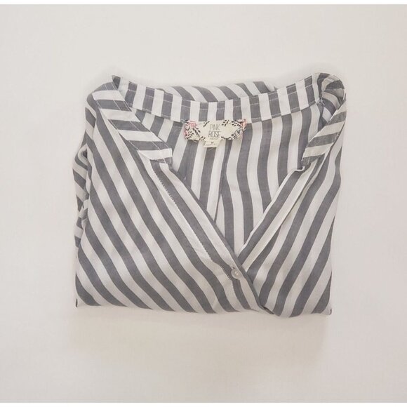 Pink Rose Blouse Womens Size Medium Grey Stripe Surplice Citycore Light Academia - Picture 15 of 16